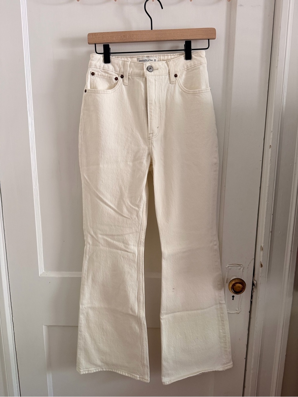 Abercrombie & Fitch Cream High-Rise Flare Vintage Flare Jeans